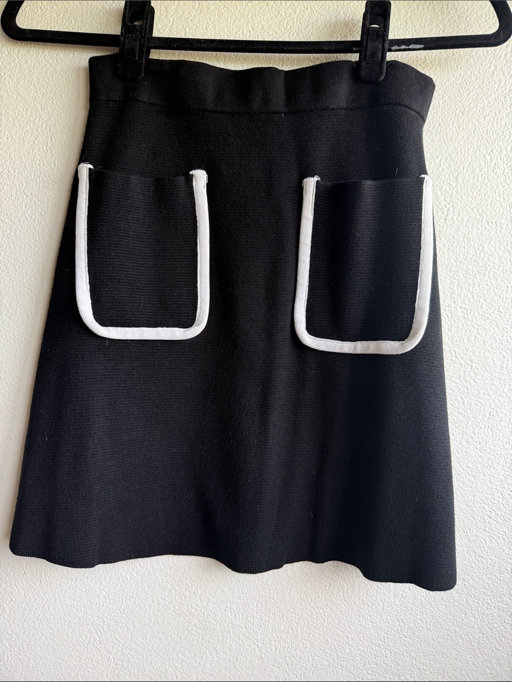 Zara Black A-Line Skirt with White-Trim Pockets